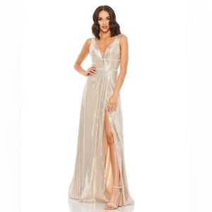 Women's Metallic Sequined Plunge Neck Gown